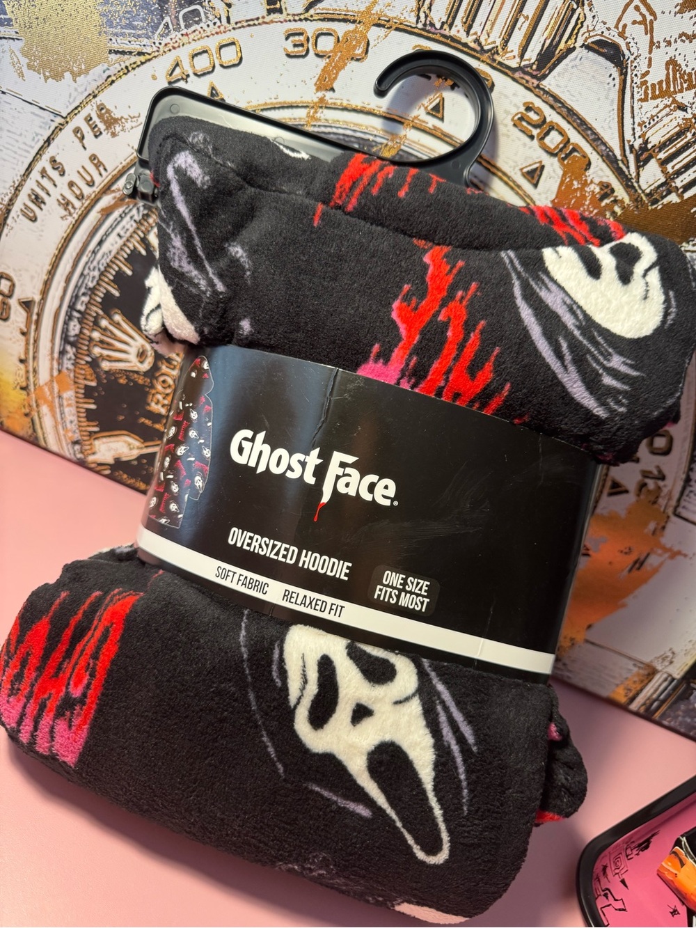 Spencer's Black Teddy Hoodie with White Ghost Face & Red Flame Accents